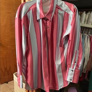 Entro Pink and White Striped Blouse